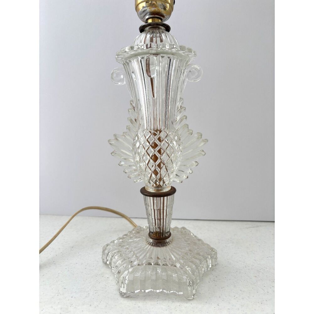 Vintage Art Deco Boudoir Lamp Clear Glass Cottagecore Shabby Decor Retro